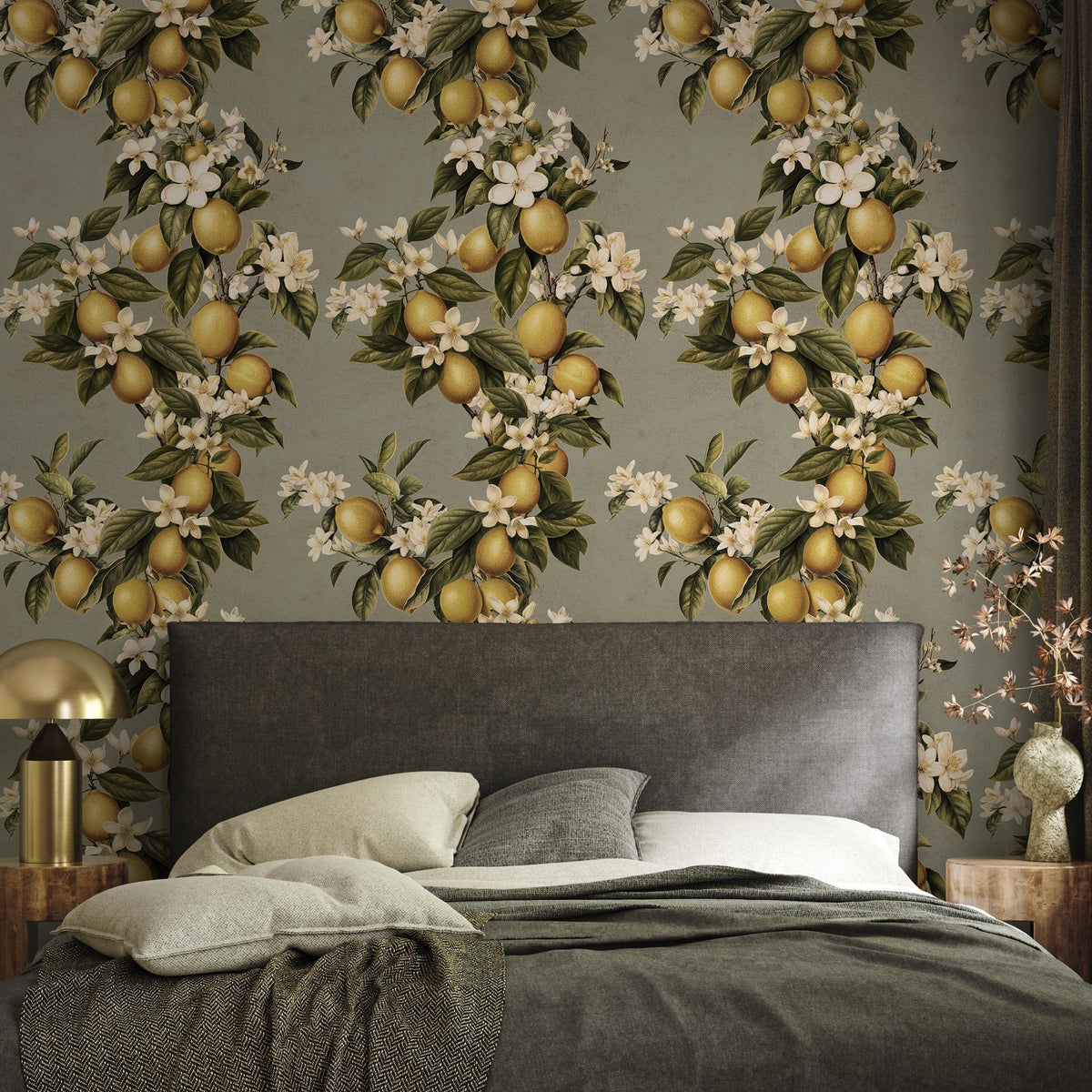Vintage lemon tree wallpaper, citrus wallpaper, fruit kitchen wallpaper, Italian-inspired home decor - LEMON - E059 A