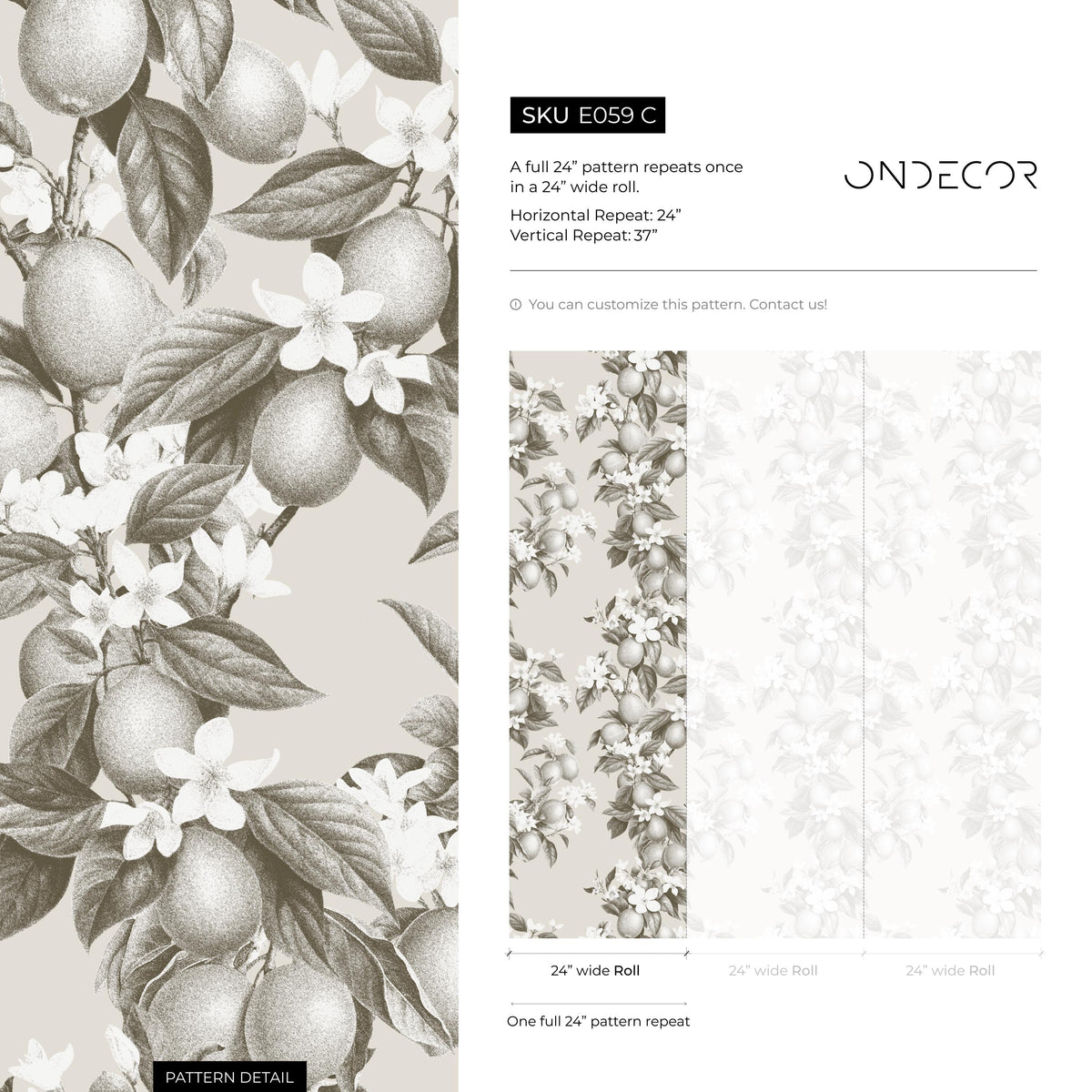 Vintage lemon tree wallpaper, citrus wallpaper, fruit kitchen wallpaper, Italian-inspired home decor - LEMON - E0999 C