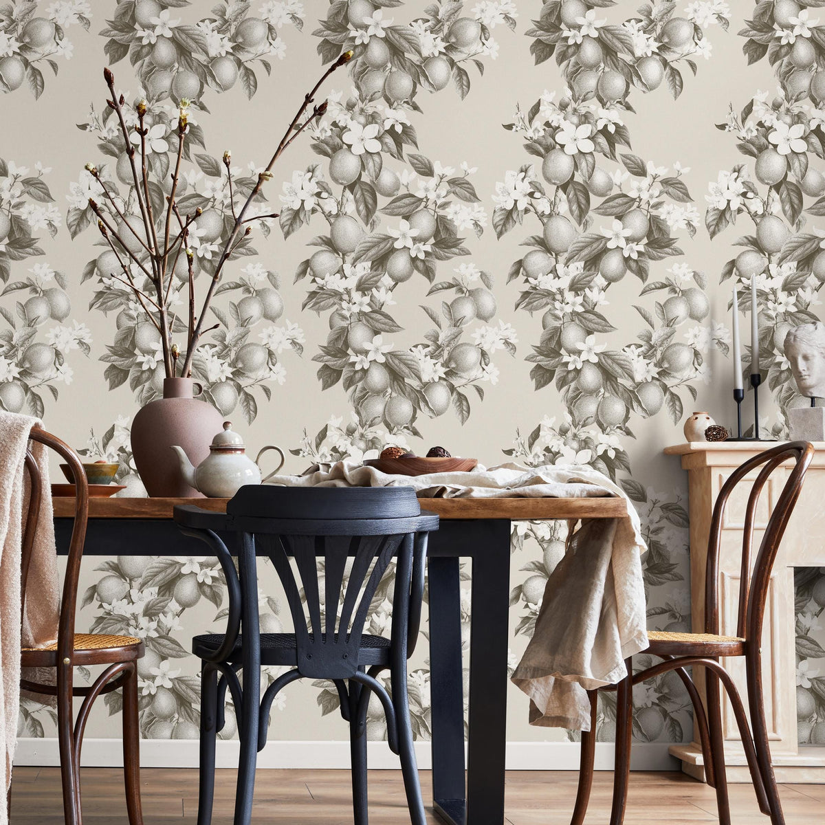 Vintage lemon tree wallpaper, citrus wallpaper, fruit kitchen wallpaper, Italian-inspired home decor - LEMON - E0999 C