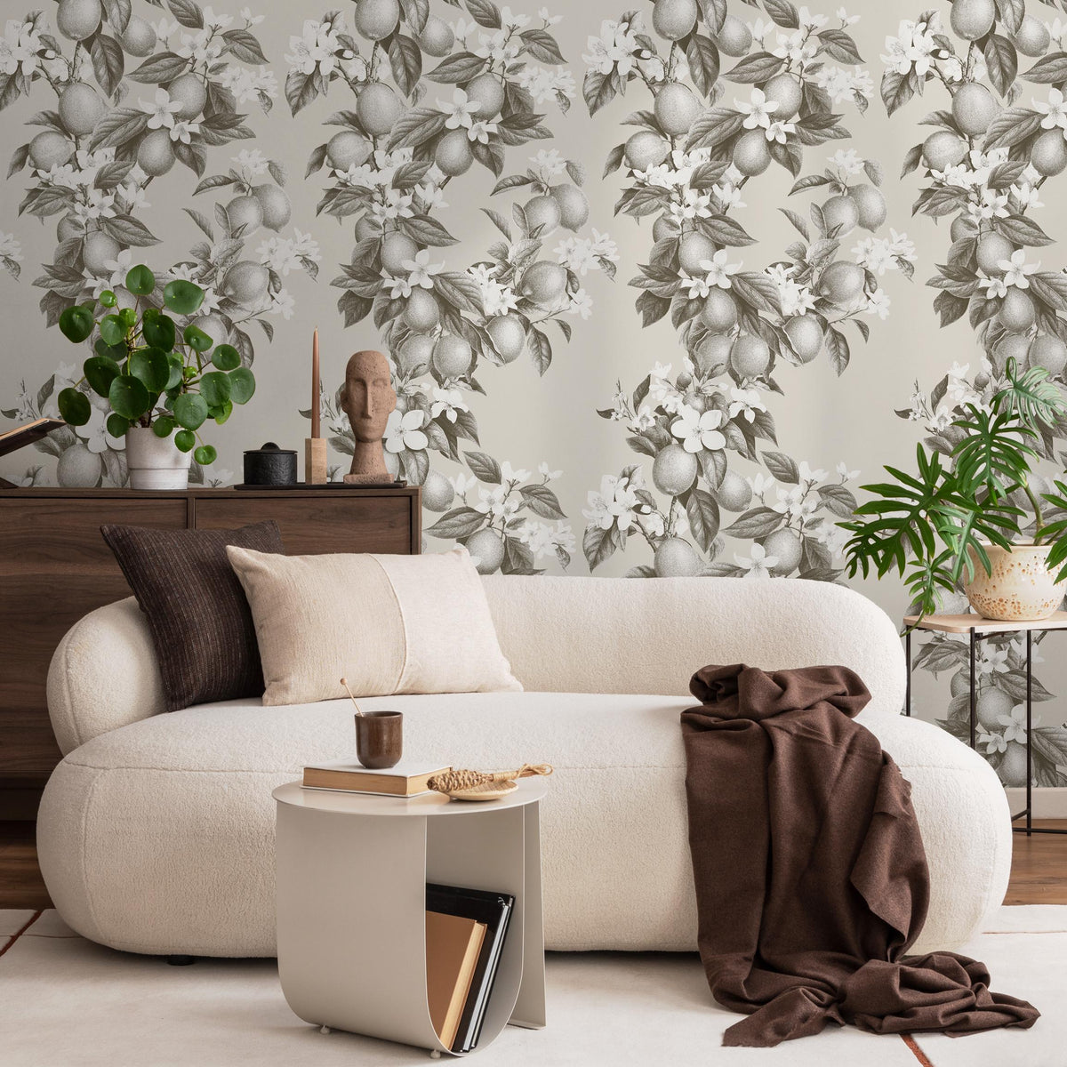 Vintage lemon tree wallpaper, citrus wallpaper, fruit kitchen wallpaper, Italian-inspired home decor - LEMON - E0999 C