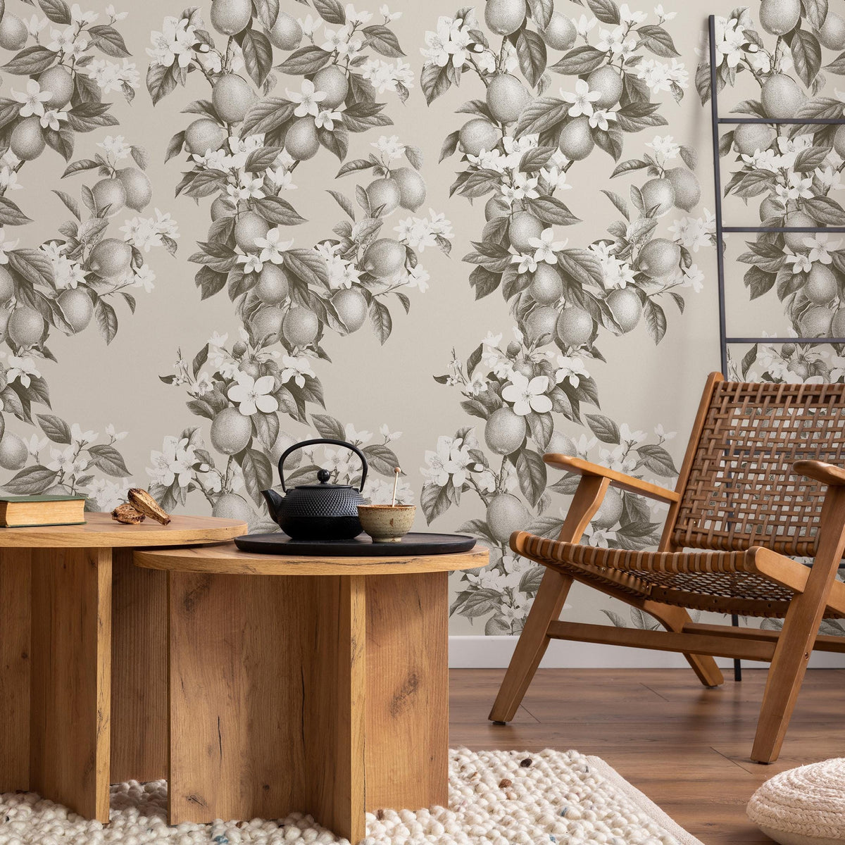 Vintage lemon tree wallpaper, citrus wallpaper, fruit kitchen wallpaper, Italian-inspired home decor - LEMON - E0999 C