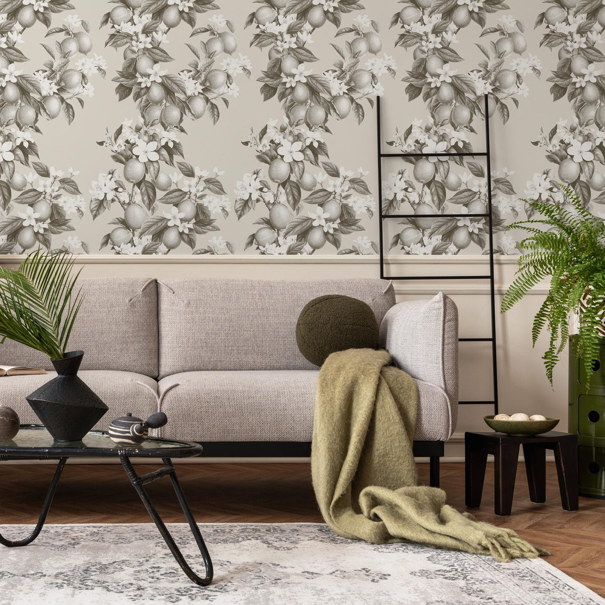 Vintage lemon tree wallpaper, citrus wallpaper, fruit kitchen wallpaper, Italian-inspired home decor - LEMON - E0999 C