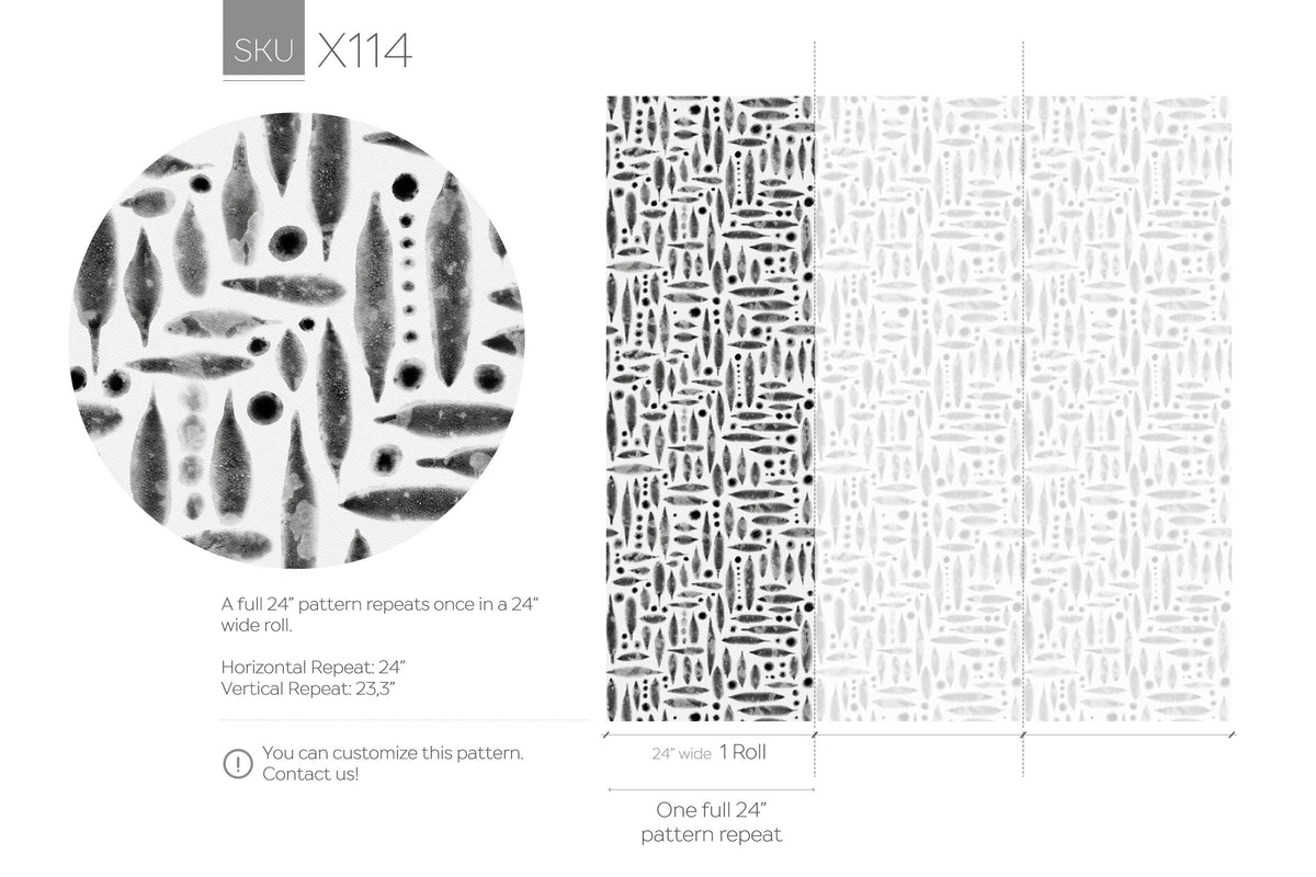 Removable Wallpaper Peel and Stick Wallpaper Wall Watercolor Wallpaper Print / Abstract Black and White - X114