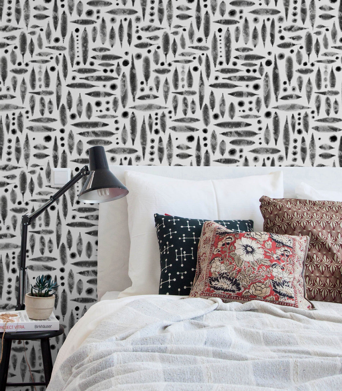 Removable Wallpaper Peel and Stick Wallpaper Wall Watercolor Wallpaper Print / Abstract Black and White - X114