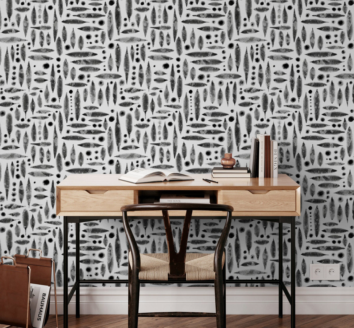 Removable Wallpaper Peel and Stick Wallpaper Wall Watercolor Wallpaper Print / Abstract Black and White - X114
