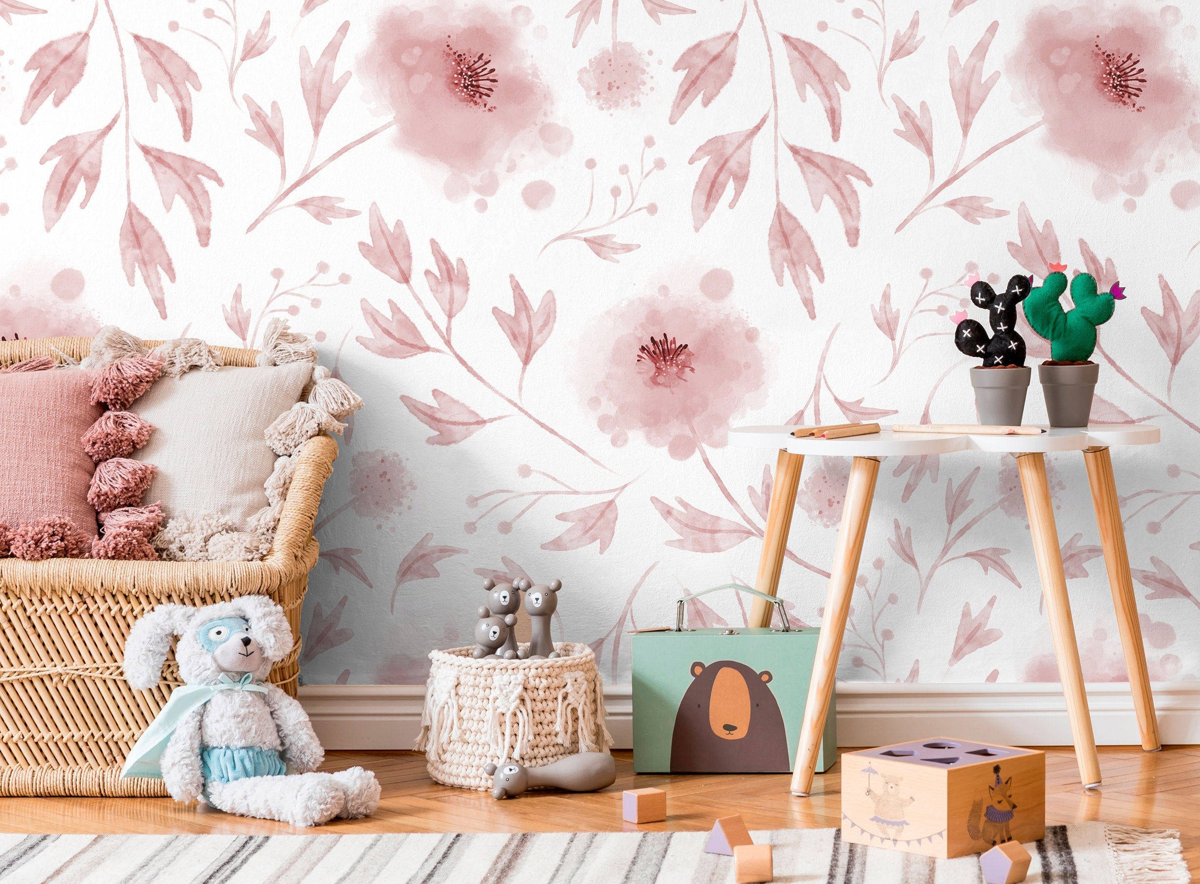 Pink Watercolor Wallpaper | Removable Floral Wall Decor - X126 ...