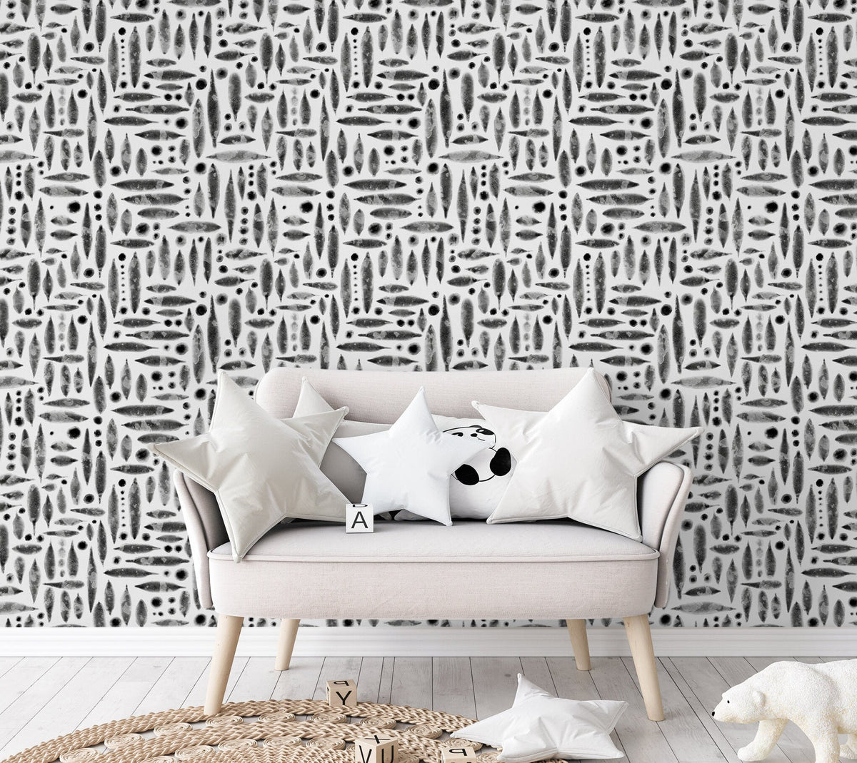 Removable Wallpaper Peel and Stick Wallpaper Wall Watercolor Wallpaper Print / Abstract Black and White - X114