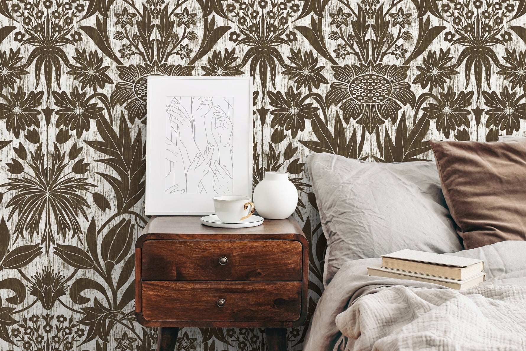 Wallpaper Peel and Stick Wallpaper Removable Wallpaper Home Decor Wall Art Wall Decor Room Decor / Brown Art Nouveau Wallpaper - X174
