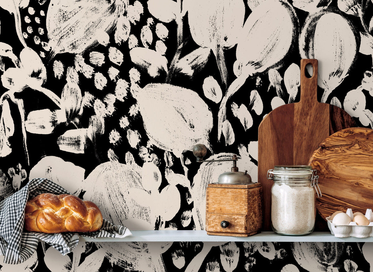 Wallpaper Peel and Stick Wallpaper Removable Wallpaper Home Decor Wall Art Wall Decor Room Decor/ Black Beige Vintage Floral Wallpaper -X188