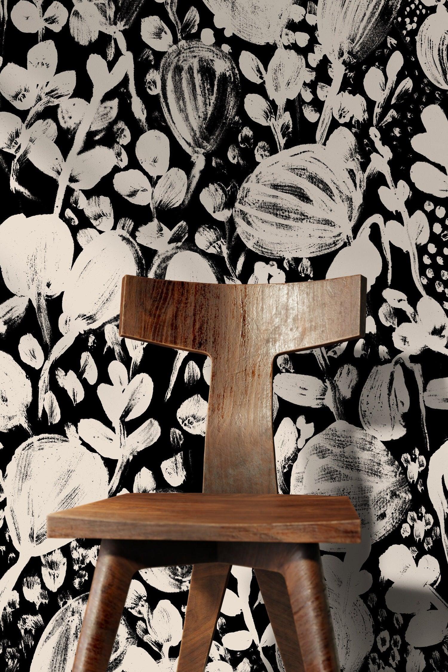 Wallpaper Peel and Stick Wallpaper Removable Wallpaper Home Decor Wall Art Wall Decor Room Decor/ Black Beige Vintage Floral Wallpaper -X188