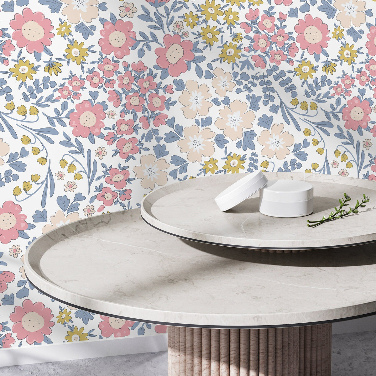 Floral Garden Wallpaper / Peel and Stick Wallpaper Removable Wallpaper Home Decor Wall Art Wall Decor Room Decor - D002