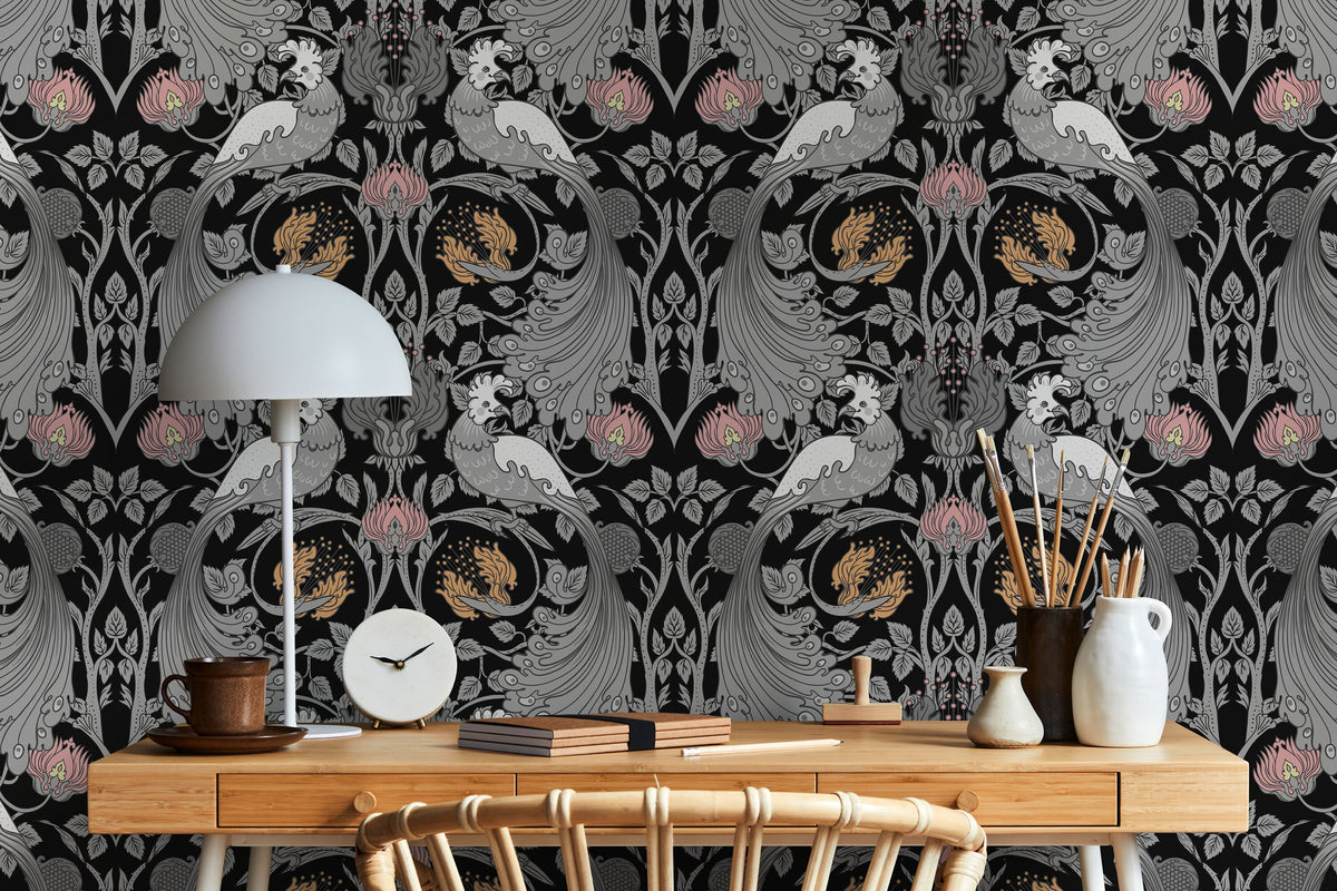 Gray Bird William Morris Wallpaper / Peel and Stick Wallpaper Removable Wallpaper Home Decor Wall Art Wall Decor Room Decor - D005