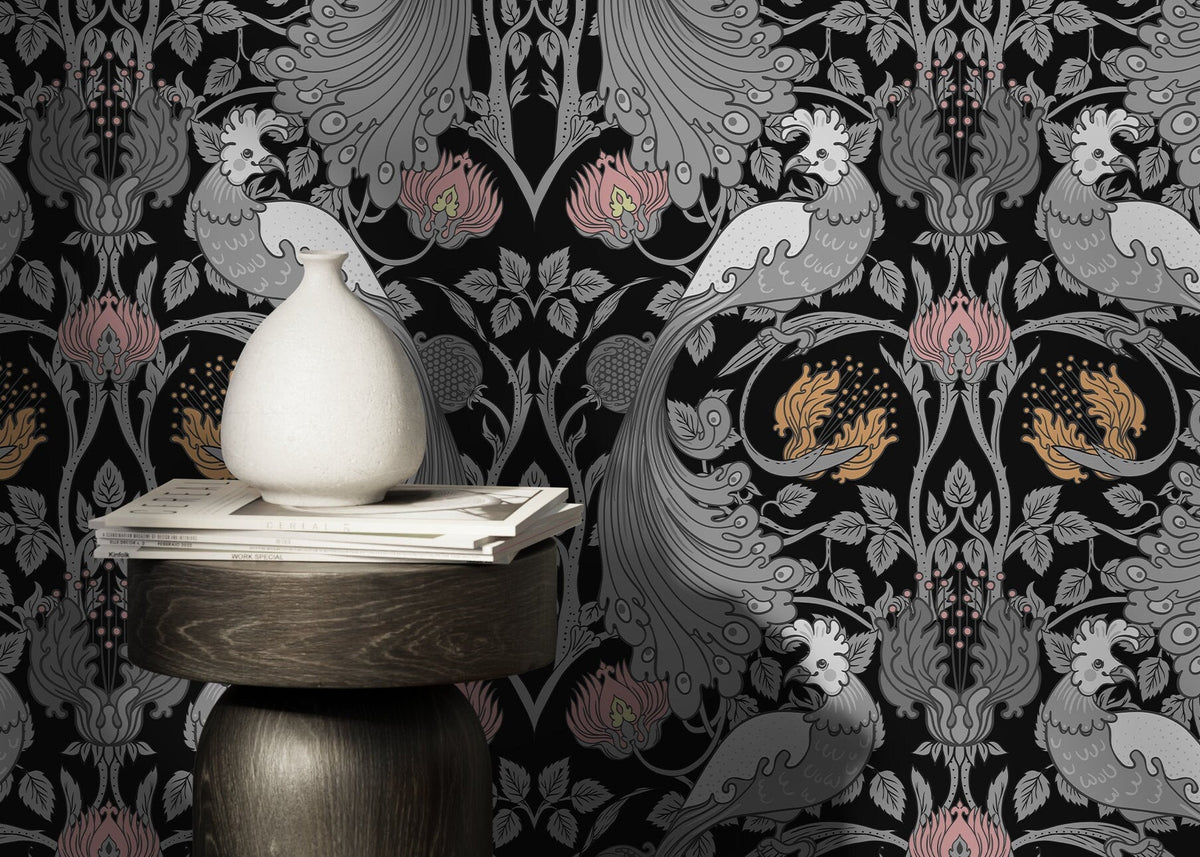 Gray Bird William Morris Wallpaper / Peel and Stick Wallpaper Removable Wallpaper Home Decor Wall Art Wall Decor Room Decor - D005