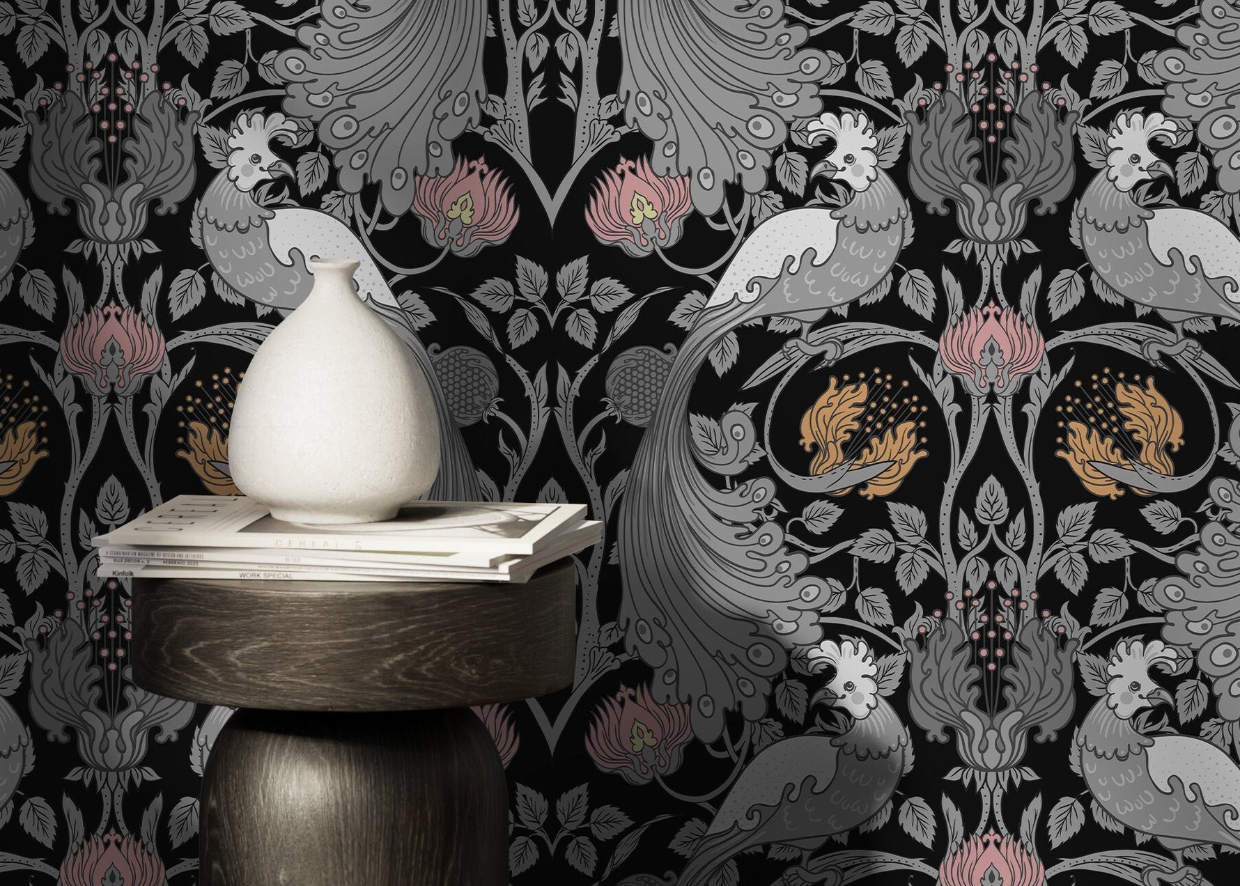 Gray Bird William Morris Wallpaper / Peel and Stick Wallpaper Removable Wallpaper Home Decor Wall Art Wall Decor Room Decor - D005