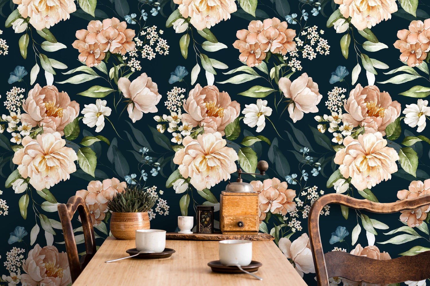 Dark Vintage Peony Wallpaper / Peel and Stick Wallpaper Removable Wallpaper Home Decor Wall Art Wall Decor Room Decor - D021