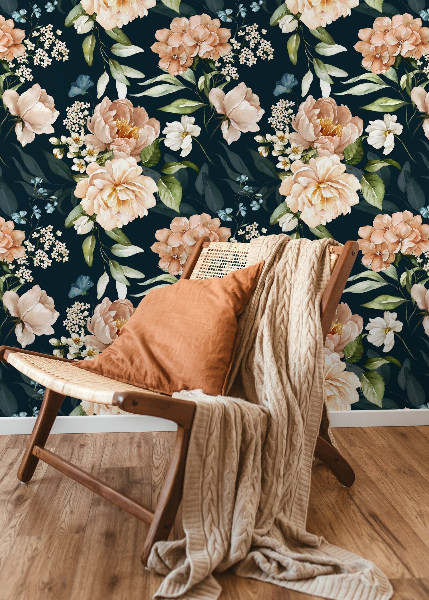 Dark Vintage Peony Wallpaper / Peel and Stick Wallpaper Removable Wallpaper Home Decor Wall Art Wall Decor Room Decor - D021