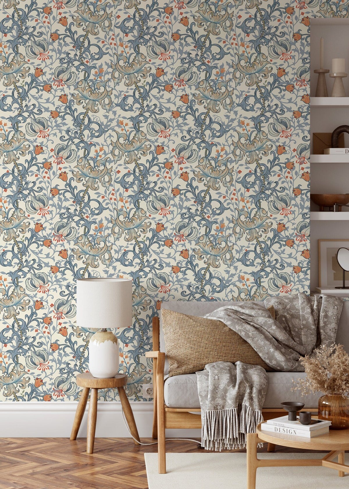 Floral William Morris Wallpaper / Peel and Stick Wallpaper Removable Wallpaper Home Decor Wall Art Wall Decor Room Decor - D031