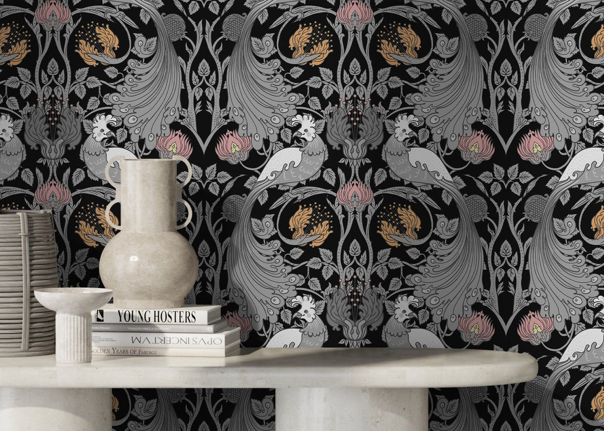 Gray Bird William Morris Wallpaper / Peel and Stick Wallpaper Removable Wallpaper Home Decor Wall Art Wall Decor Room Decor - D005