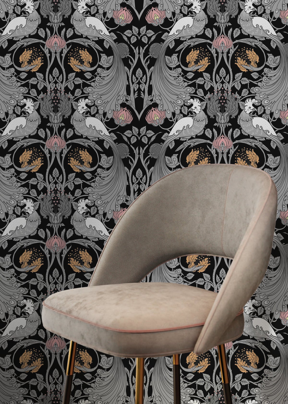 Gray Bird William Morris Wallpaper / Peel and Stick Wallpaper Removable Wallpaper Home Decor Wall Art Wall Decor Room Decor - D005