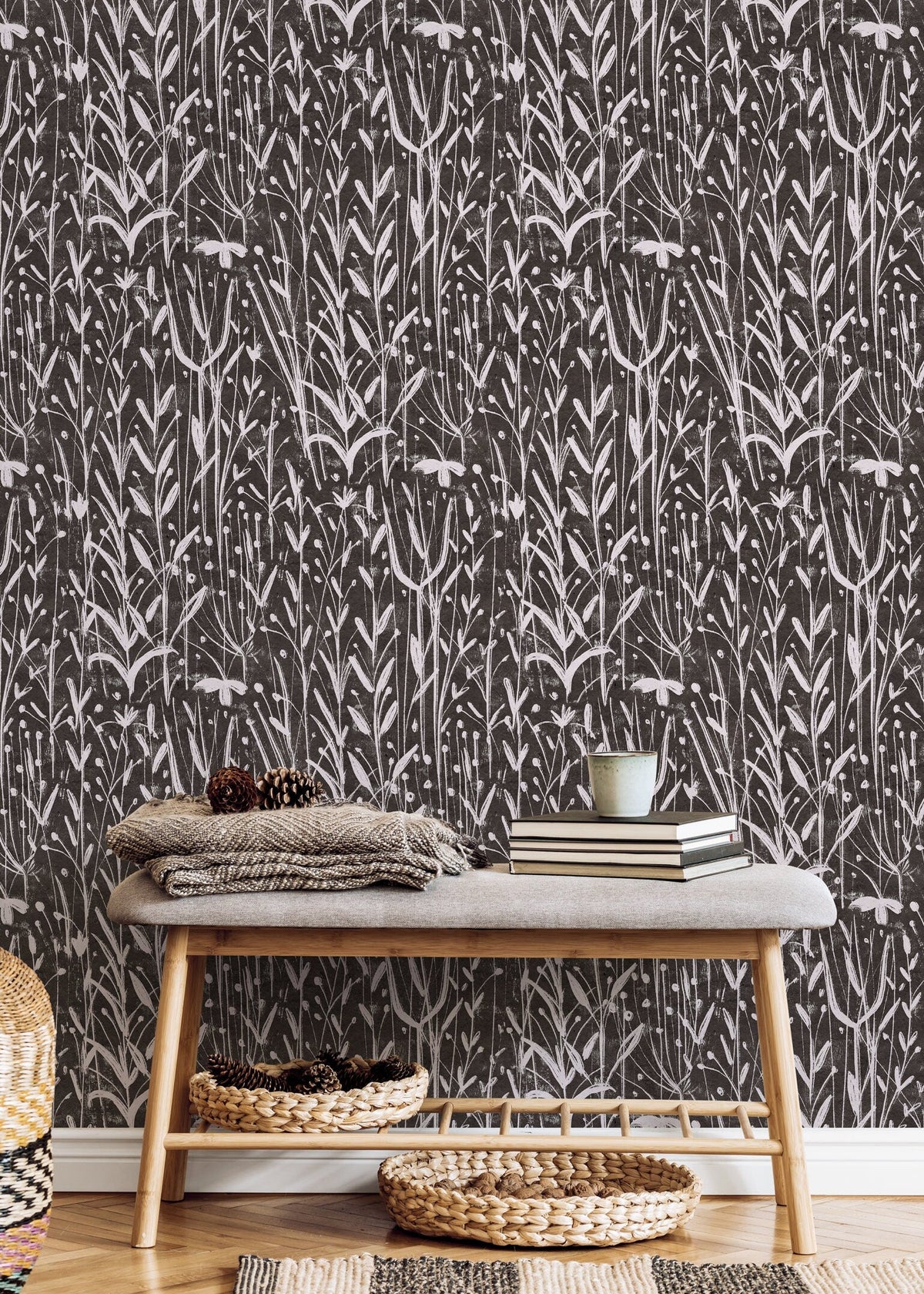 Boho Wildflowers Wallpaper / Peel and Stick Wallpaper Removable Wallpaper Home Decor Wall Art Wall Decor Room Decor - D014