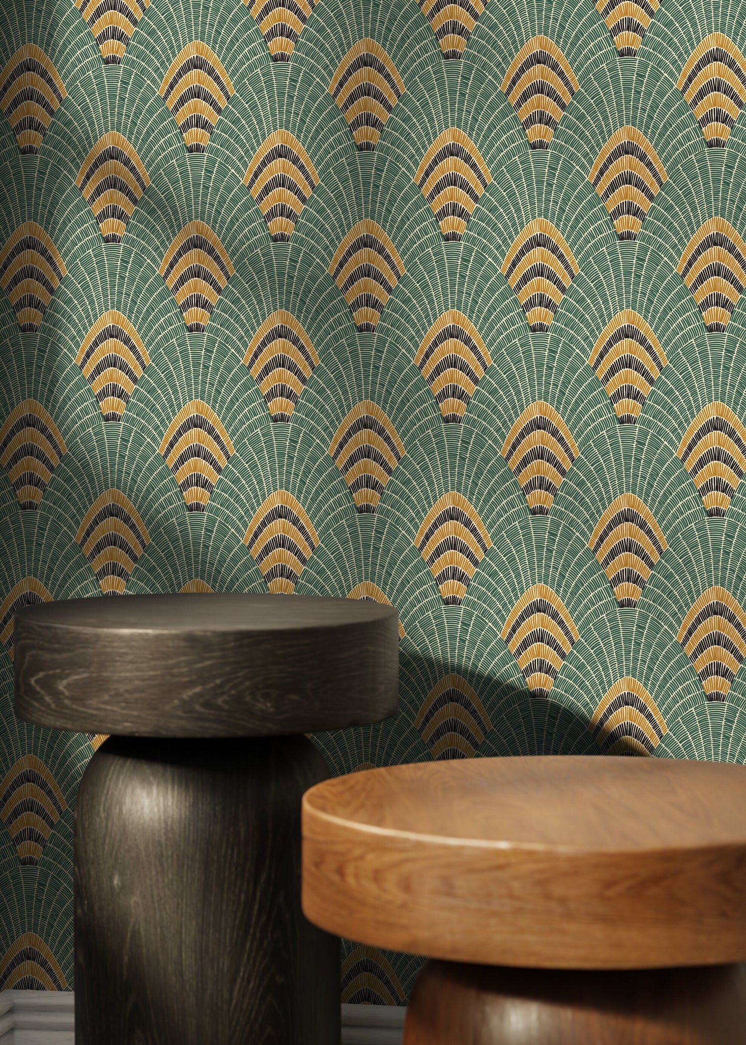 Green Modern Art Deco Wallpaper / Peel and Stick Wallpaper Removable Wallpaper Home Decor Wall Art Wall Decor Room Decor - D053