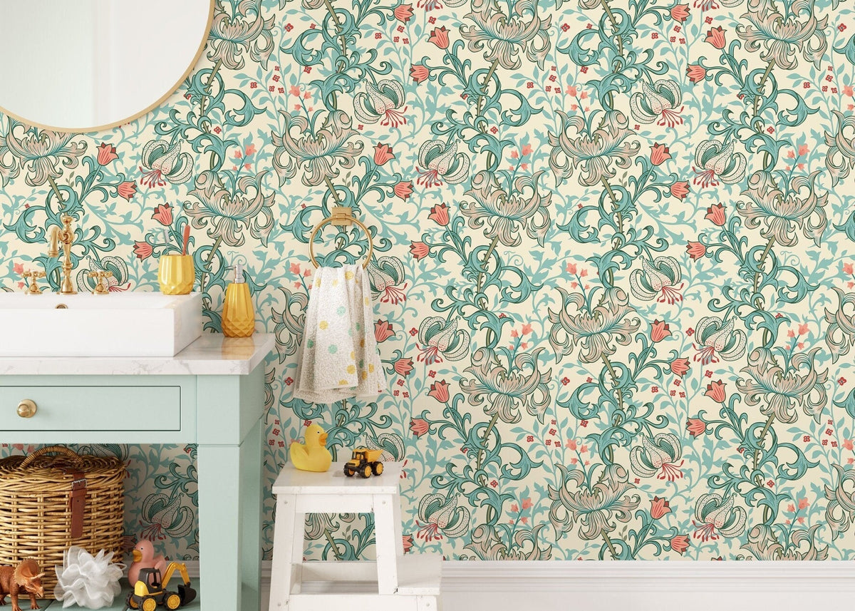 Green William Morris Wallpaper / Peel and Stick Wallpaper Removable Wallpaper Home Decor Wall Art Wall Decor Room Decor - D030