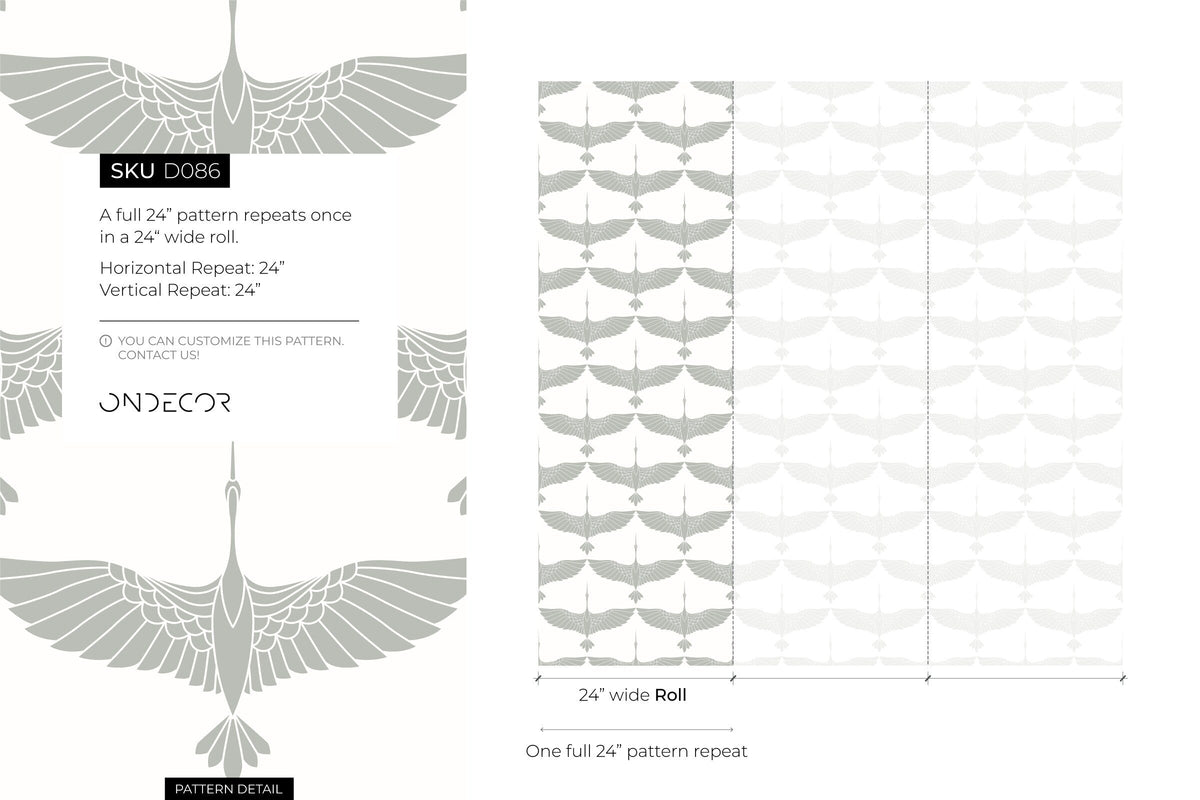 Mid Century Cranes Wallpaper Art Deco Swans Neutral Wallpaper / Peel and Stick Wallpaper Removable Wallpaper Home Decor Wall Art - CC-D086
