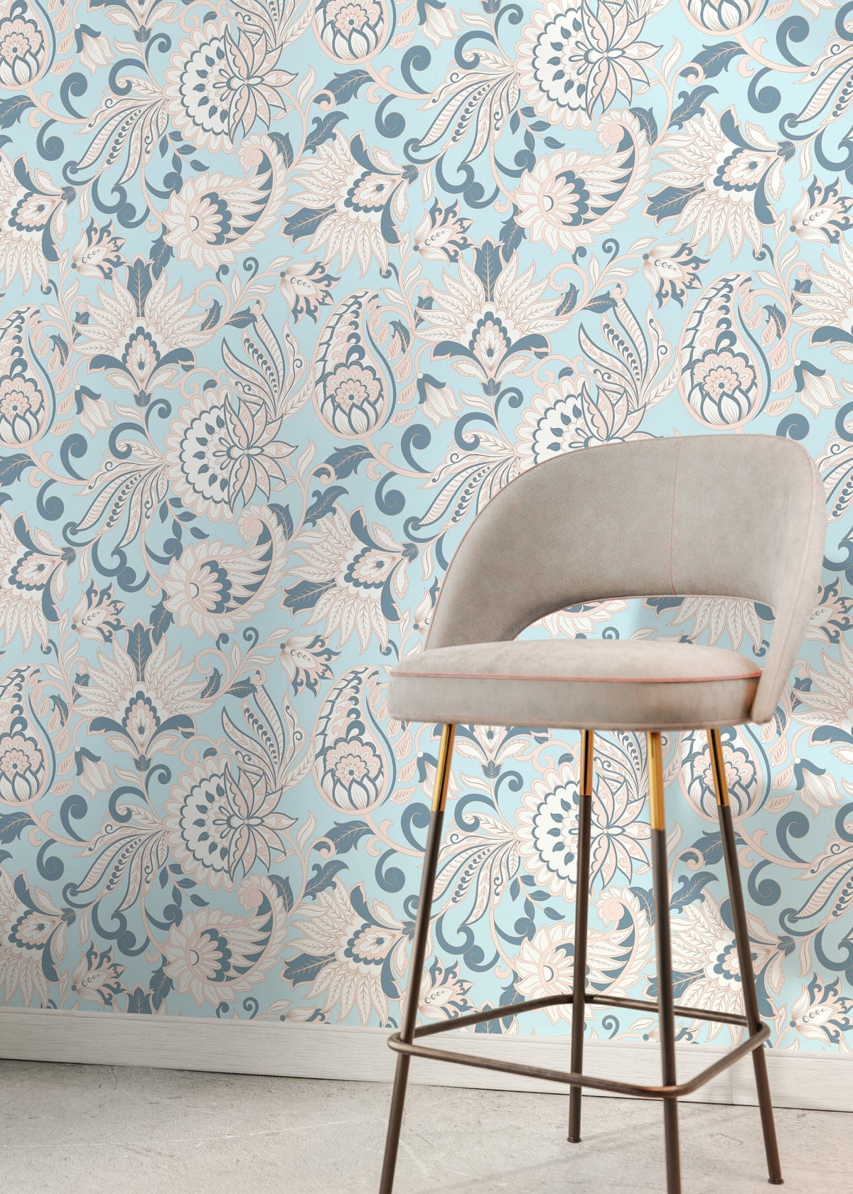 Light Blue Vintage Wallpaper / Peel and Stick Wallpaper Removable Wallpaper Home Decor Wall Art Wall Decor Room Decor - D090