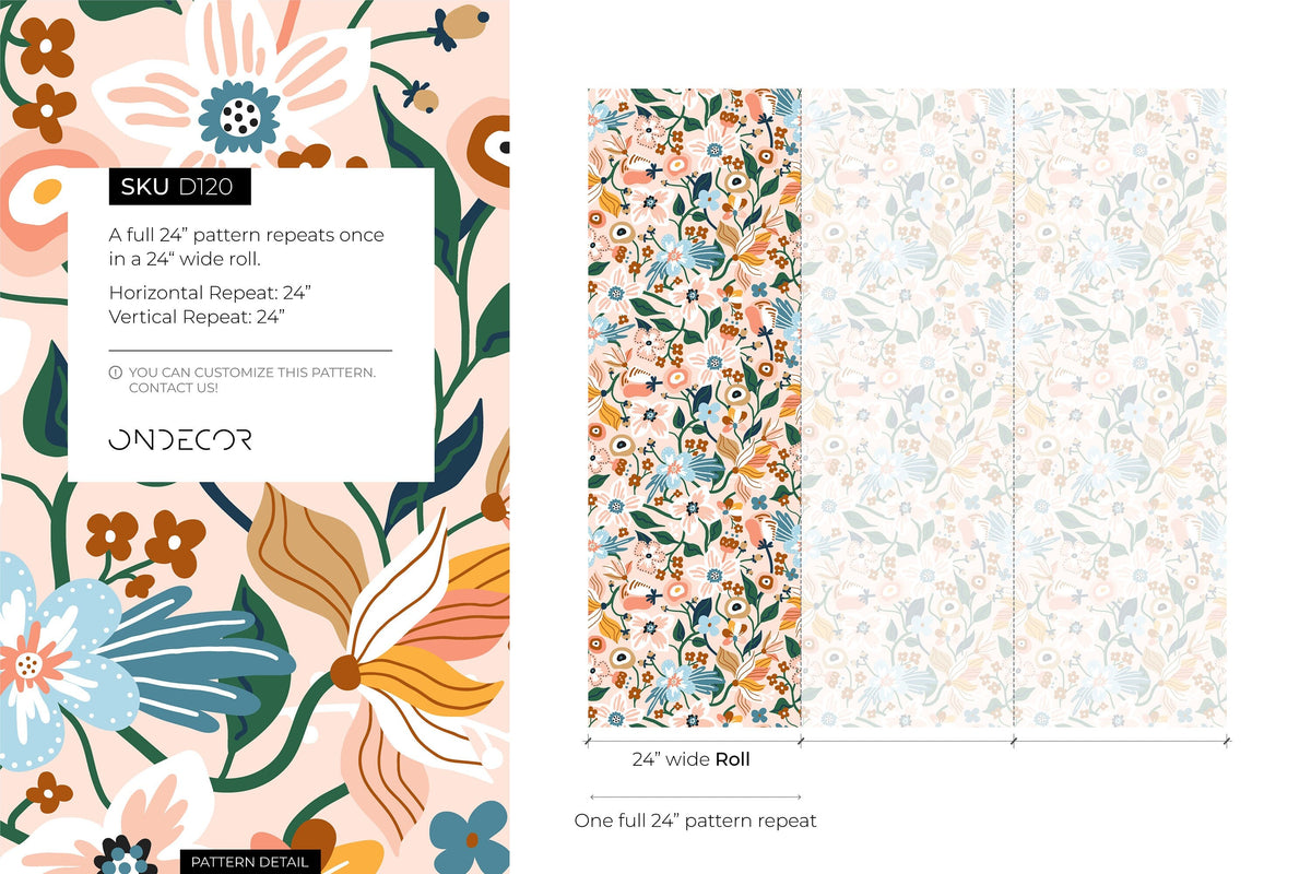 Pink Floral Garden Wallpaper / Peel and Stick Wallpaper Removable Wallpaper Home Decor Wall Art Wall Decor Room Decor - D120