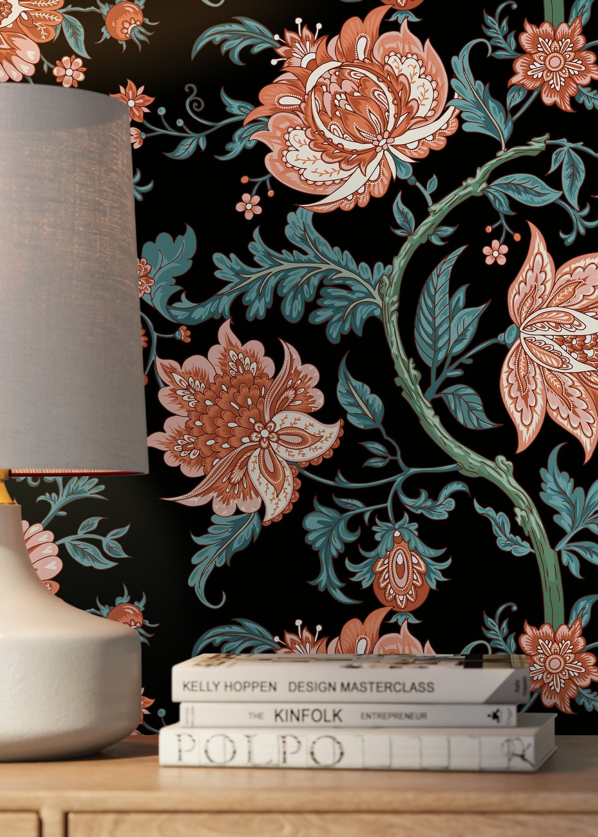 Dark Vintage Floral Wallpaper / Peel and Stick Wallpaper Removable Wallpaper Home Decor Wall Art Wall Decor Room Decor - D129
