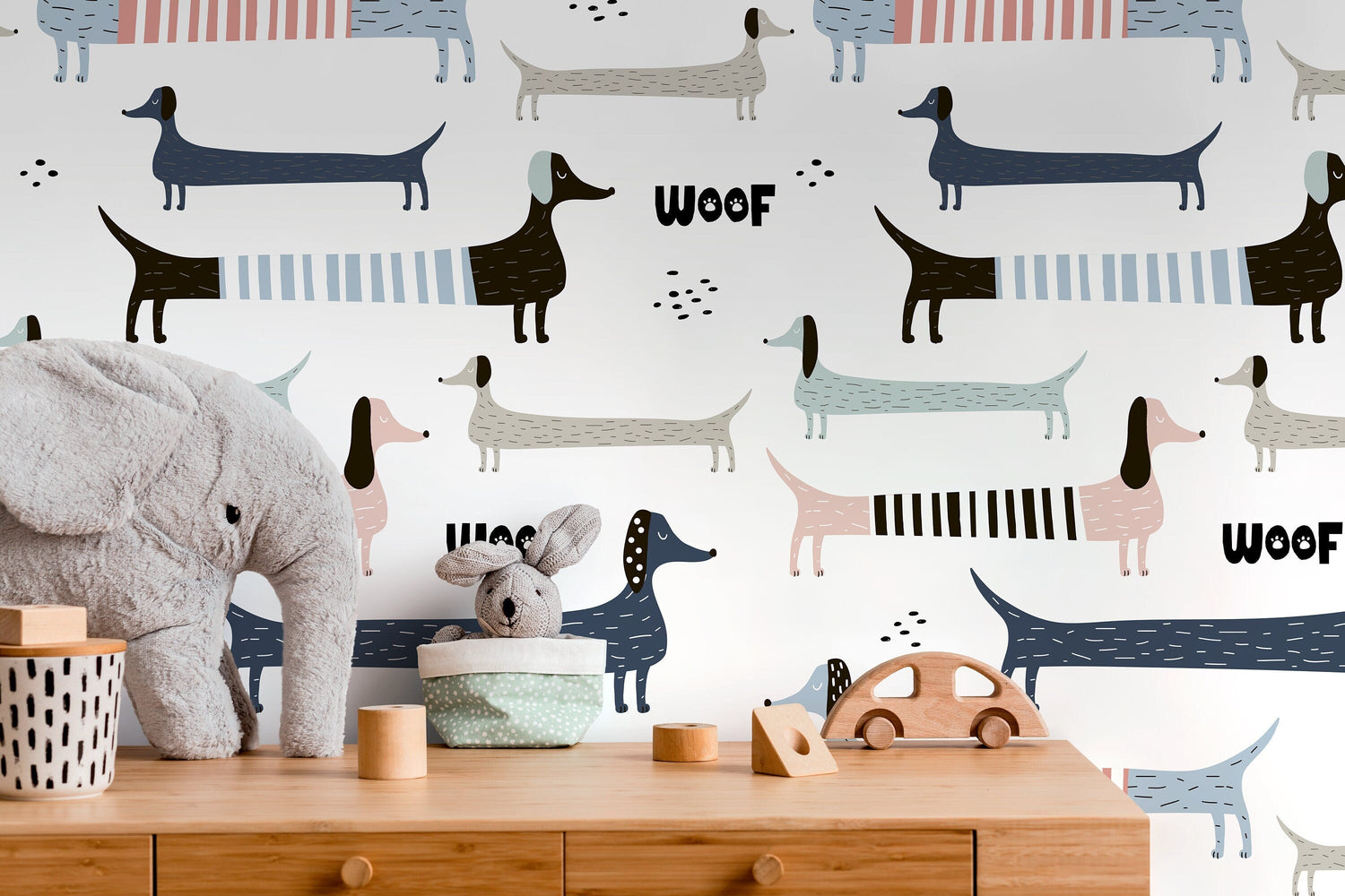 Cute Dogs Nursery Wallpaper / Peel and Stick Wallpaper Removable Wallpaper Home Decor Wall Art Wall Decor Room Decor - D100
