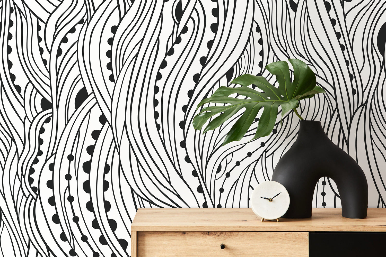 Black and White Abstract Wallpaper / Peel and Stick Wallpaper Removable Wallpaper Home Decor Wall Art Wall Decor Room Decor - D176