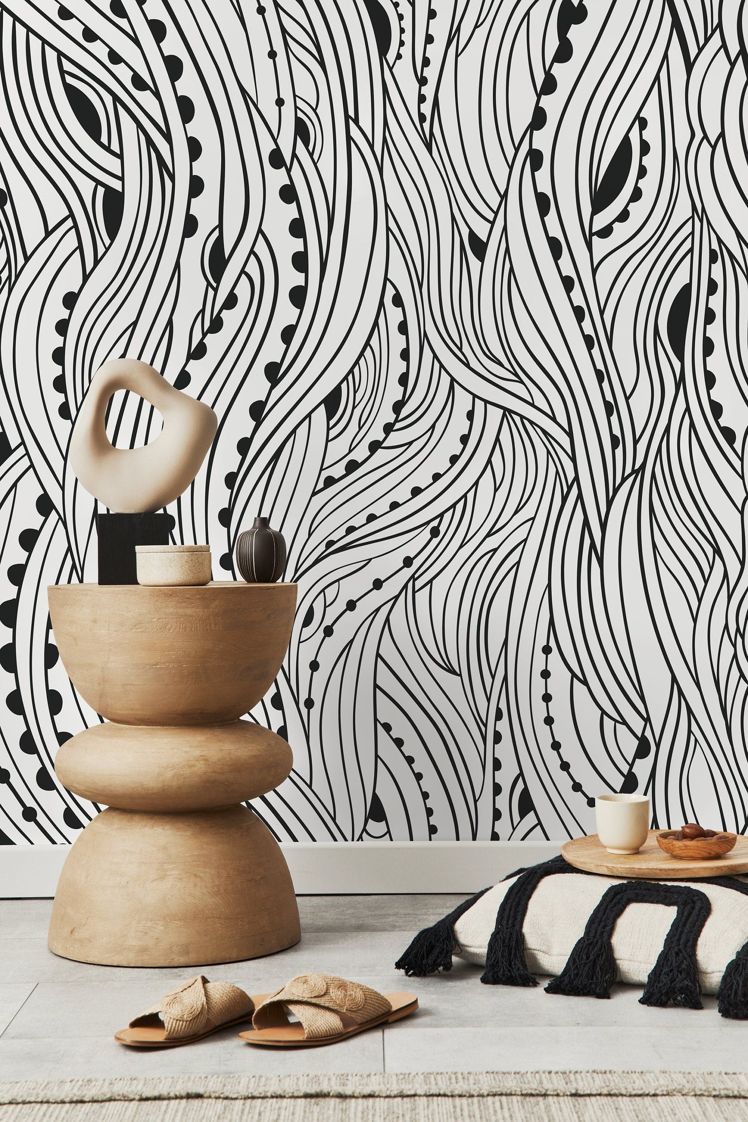 Black and White Abstract Wallpaper / Peel and Stick Wallpaper Removable Wallpaper Home Decor Wall Art Wall Decor Room Decor - D176
