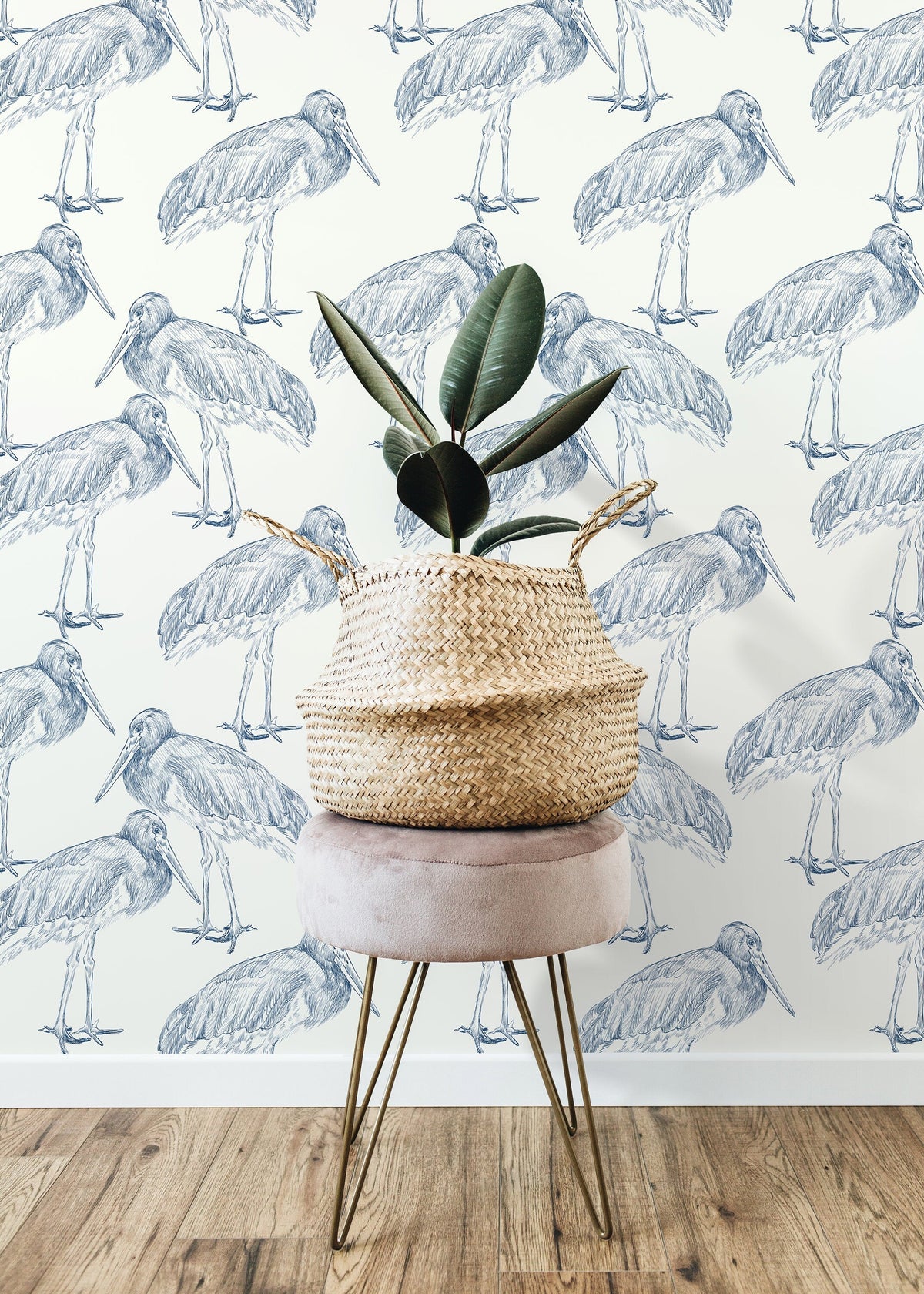 Blue Cranes Birds Wallpaper / Peel and Stick Wallpaper Removable Wallpaper Home Decor Wall Art Wall Decor Room Decor - D058
