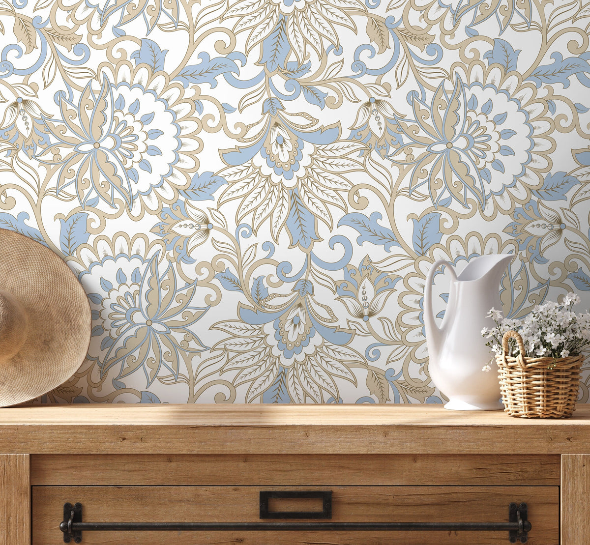 Neutral Victorian Wallpaper / Peel and Stick Wallpaper Removable Wallpaper Home Decor Wall Art Wall Decor Room Decor - D079