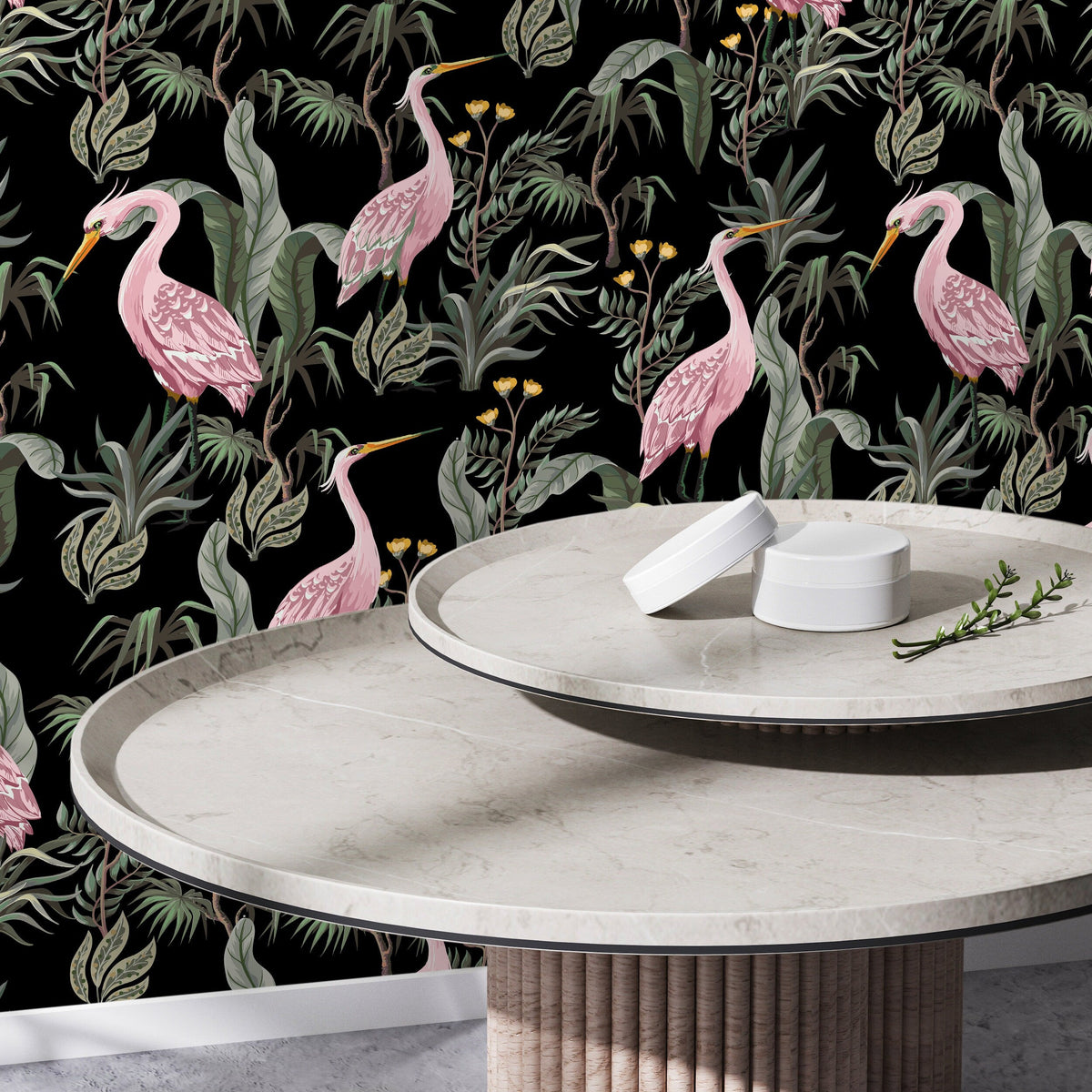 Chinoiserie Crane Birds Wallpaper / Peel and Stick Wallpaper Removable Wallpaper Home Decor Wall Art Wall Decor Room Decor - D123