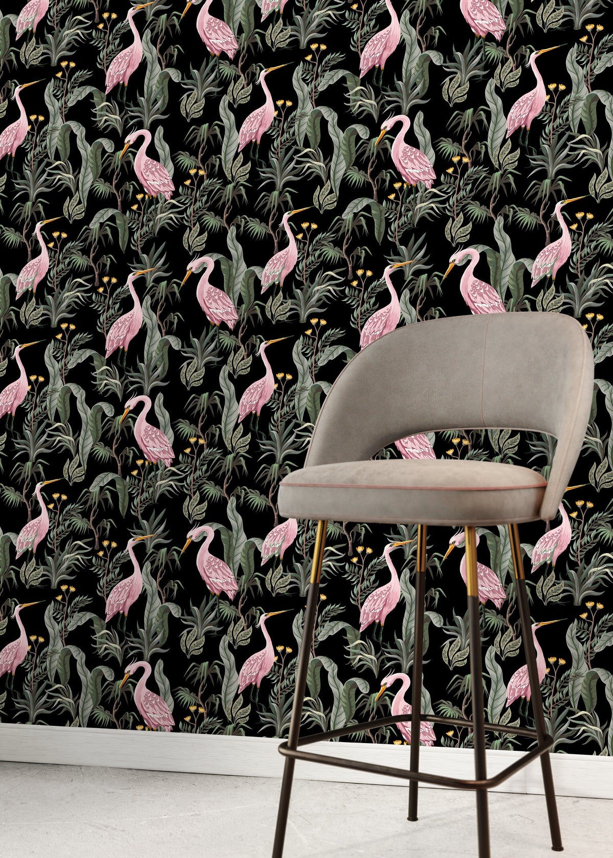 Chinoiserie Crane Birds Wallpaper / Peel and Stick Wallpaper Removable Wallpaper Home Decor Wall Art Wall Decor Room Decor - D123
