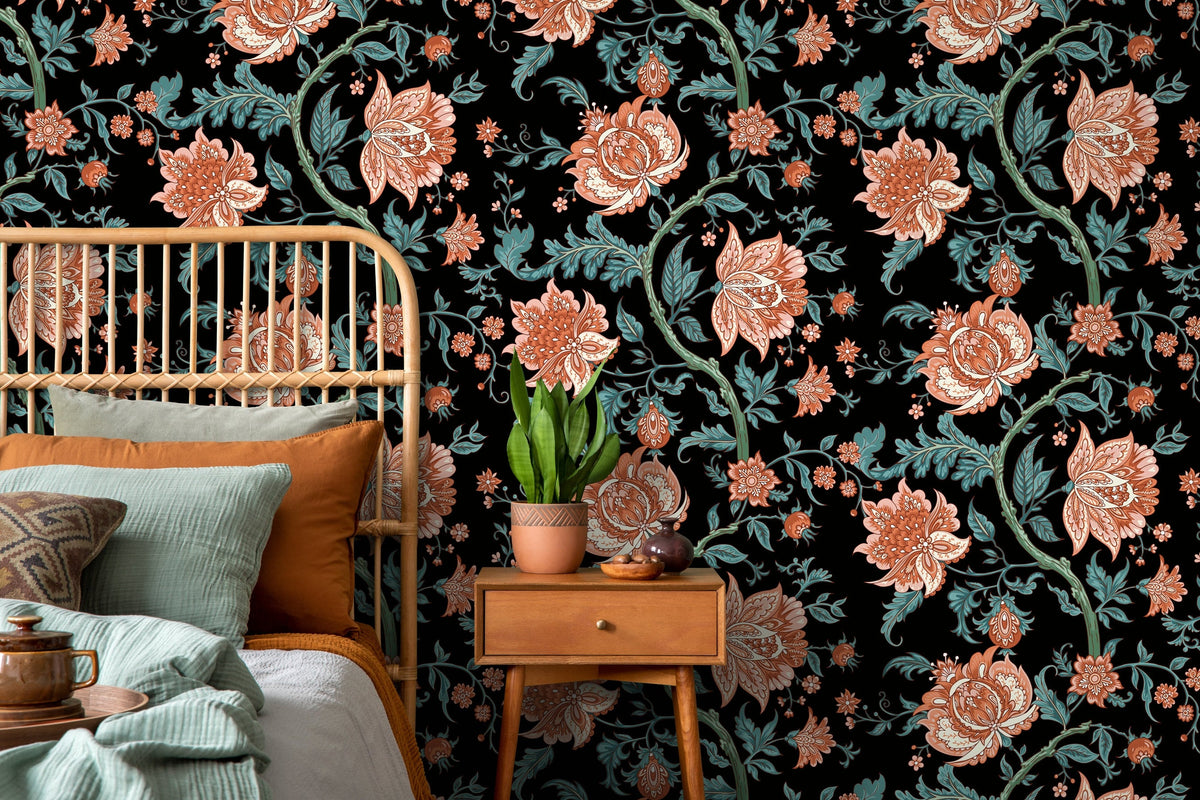 Dark Vintage Floral Wallpaper / Peel and Stick Wallpaper Removable Wallpaper Home Decor Wall Art Wall Decor Room Decor - D129