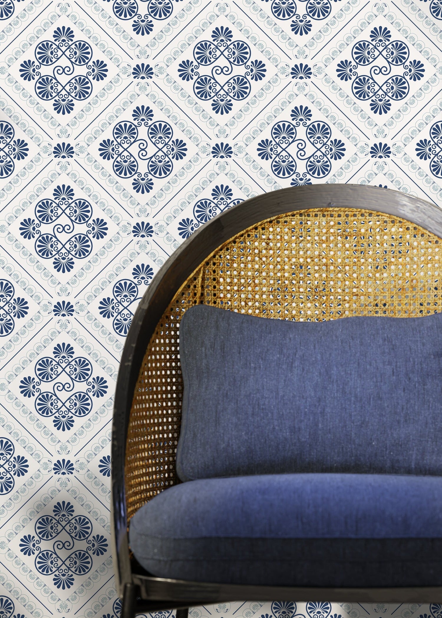 Blue Retro Tile Wallpaper / Peel and Stick Wallpaper Removable Wallpaper Home Decor Wall Art Wall Decor Room Decor - D136