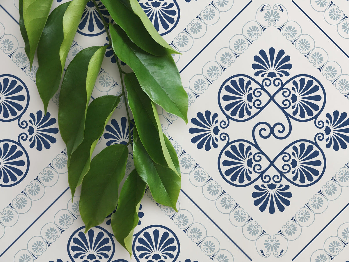 Blue Retro Tile Wallpaper / Peel and Stick Wallpaper Removable Wallpaper Home Decor Wall Art Wall Decor Room Decor - D136