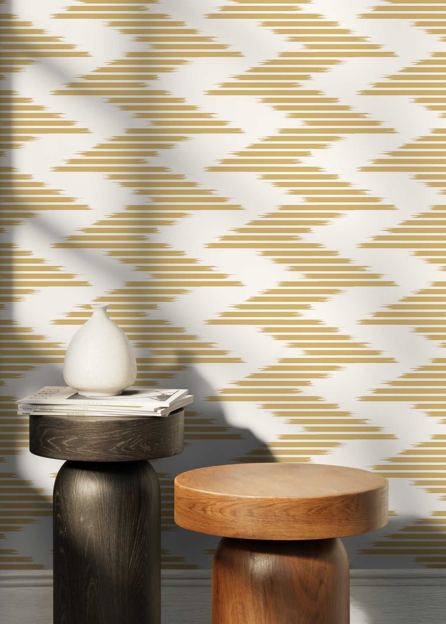 Yellow Chevron Wallpaper / Peel and Stick Wallpaper Removable Wallpaper Home Decor Wall Art Wall Decor Room Decor - D207