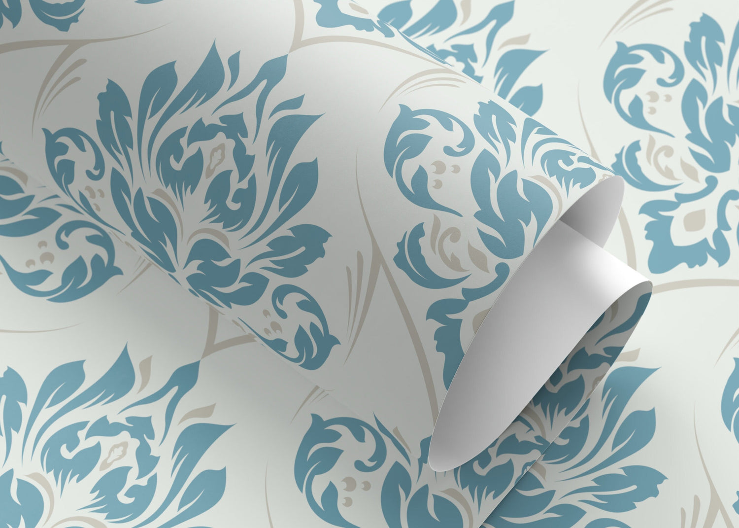 Light Blue Damask Wallpaper / Peel and Stick Wallpaper Removable Wallpaper Home Decor Wall Art Wall Decor Room Decor - D228