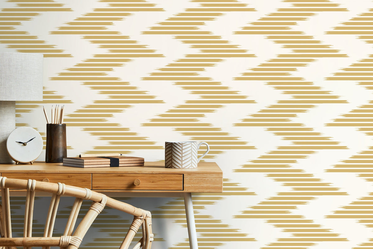Yellow Chevron Wallpaper / Peel and Stick Wallpaper Removable Wallpaper Home Decor Wall Art Wall Decor Room Decor - D207