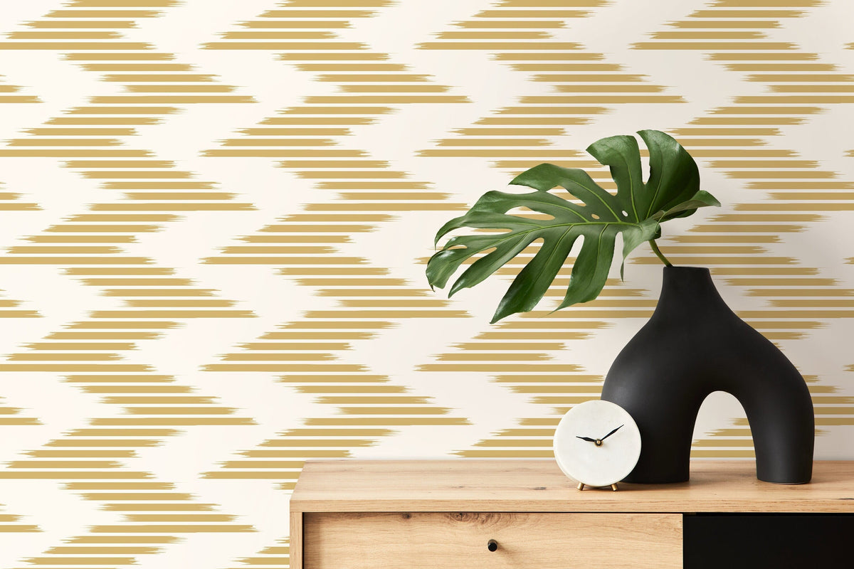 Yellow Chevron Wallpaper / Peel and Stick Wallpaper Removable Wallpaper Home Decor Wall Art Wall Decor Room Decor - D207