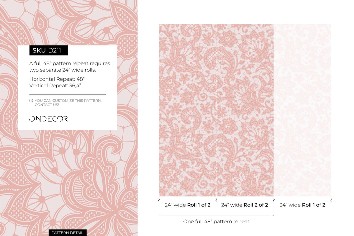 Pink Ornamental Garden / Peel and Stick Wallpaper Removable Wallpaper Home Decor Wall Art Wall Decor Room Decor - D211