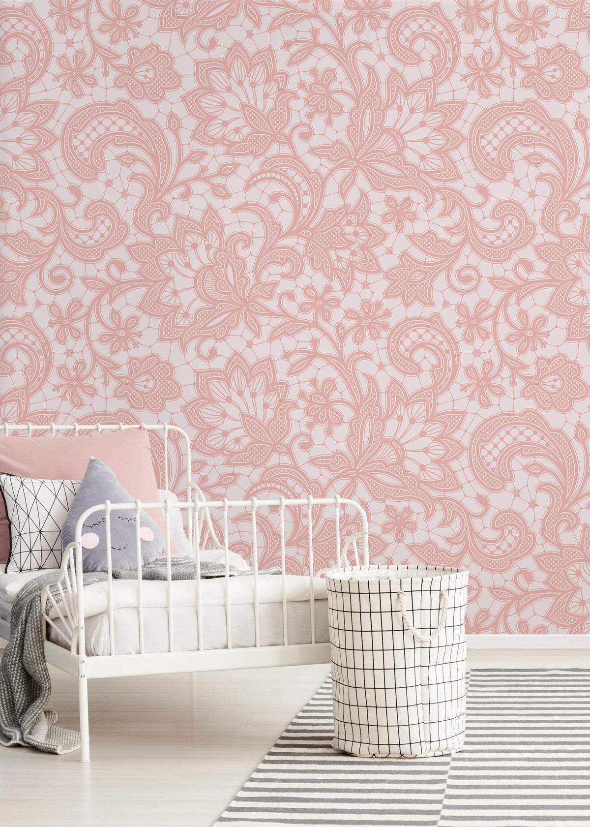 Pink Ornamental Garden / Peel and Stick Wallpaper Removable Wallpaper Home Decor Wall Art Wall Decor Room Decor - D211