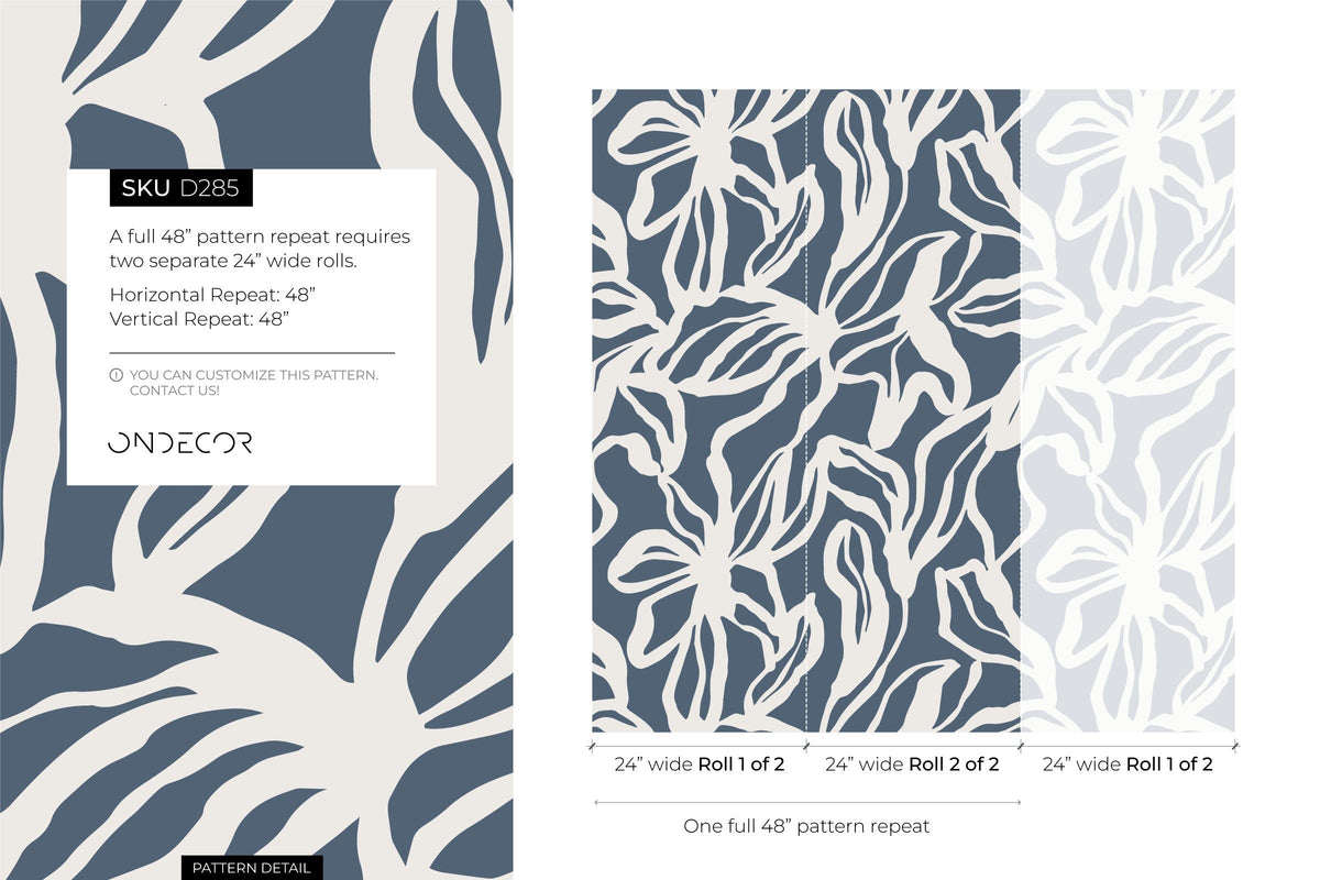 Navy Abstract Floral Wallpaper / Peel and Stick Wallpaper Removable Wallpaper Home Decor Wall Art Wall Decor Room Decor - D285