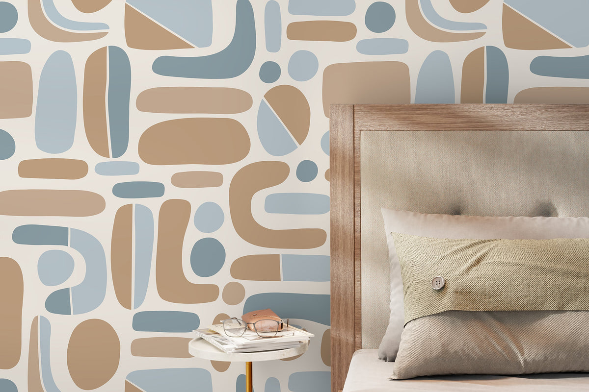 Light Blue Abstract Shapes Wallpaper / Peel and Stick Wallpaper Removable Wallpaper Home Decor Wall Art Wall Decor Room Decor - D304