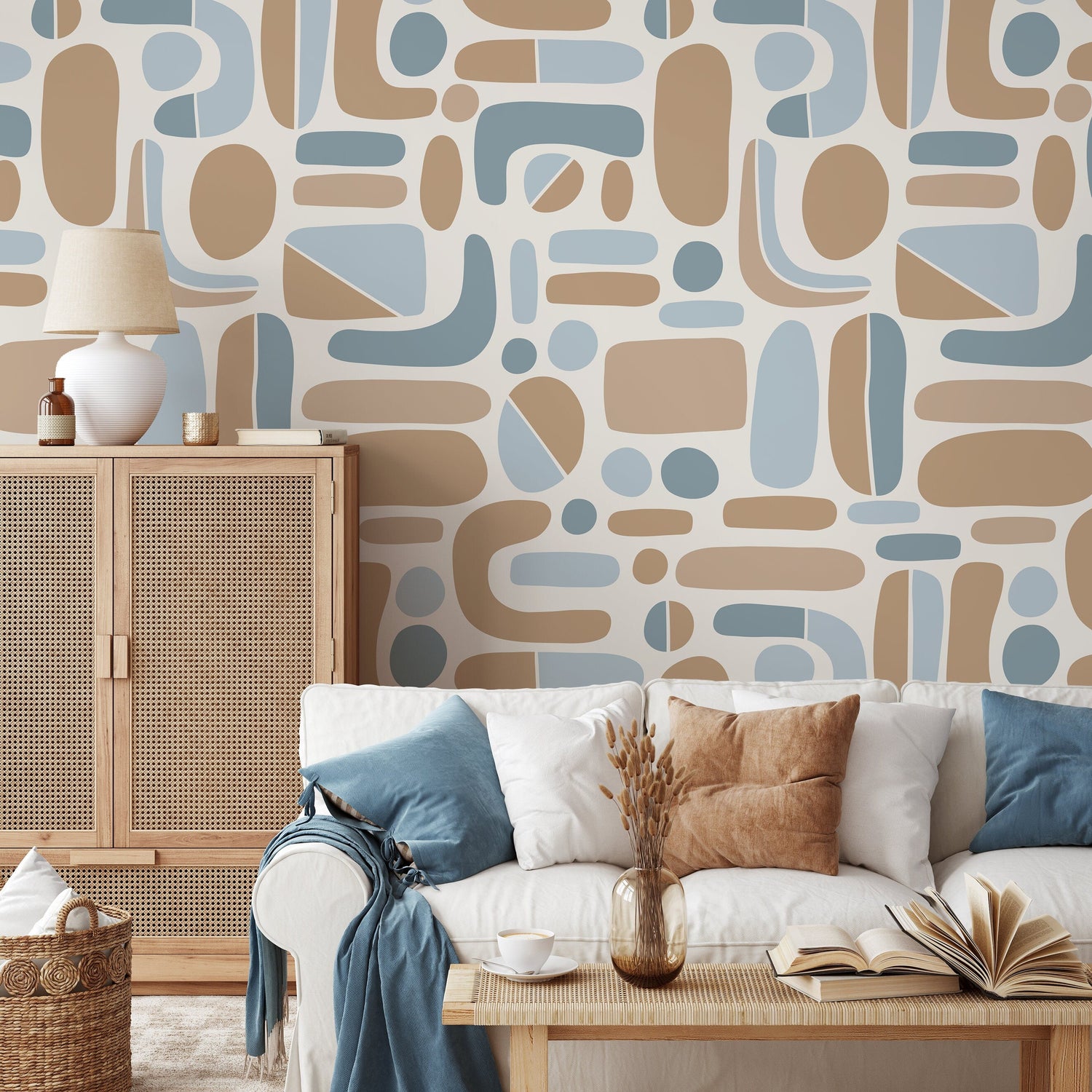 Light Blue Abstract Shapes Wallpaper / Peel and Stick Wallpaper Removable Wallpaper Home Decor Wall Art Wall Decor Room Decor - D304