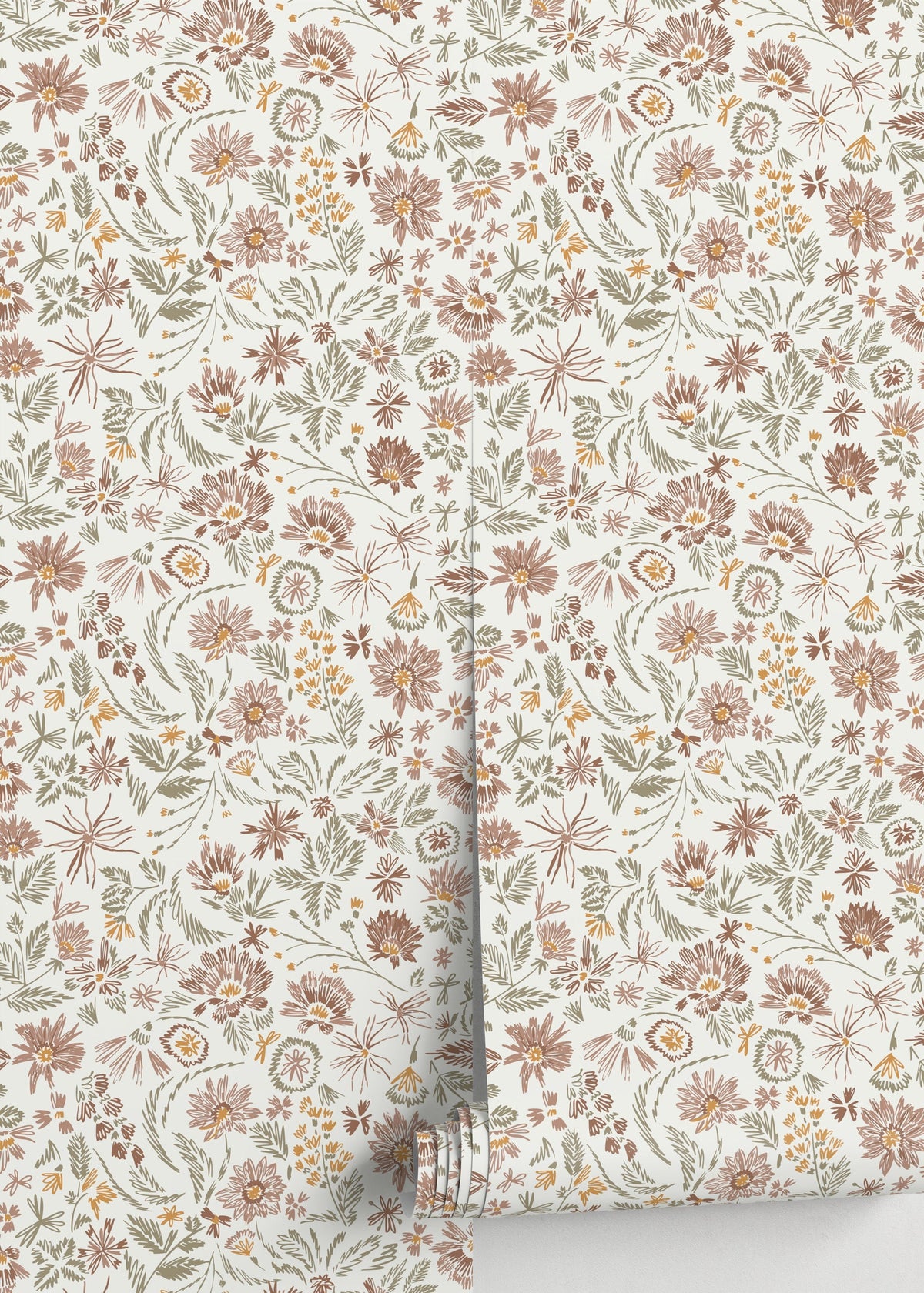Floral Hand-Drawing Wallpaper / Peel and Stick Wallpaper Removable Wallpaper Home Decor Wall Art Wall Decor Room Decor - D320